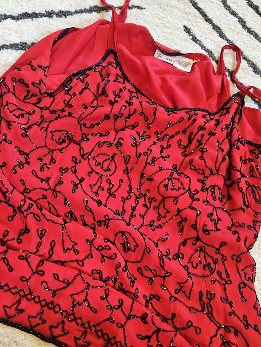 Beaded Red Spaghetti-Strap Women's Tank Top